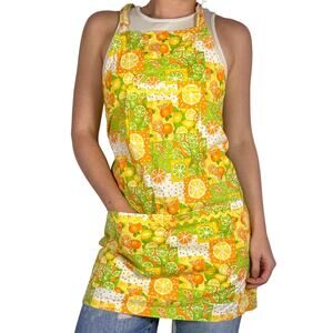 1960s Lemons Limes Oranges Novelty Print Apron Citrus fruit Yellow Orange